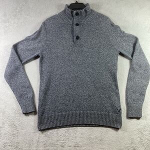 American Eagle Sweater Adult Small Gray Pullover 1/4 Zip Button Mock Neck LS